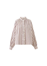 Load image into Gallery viewer, FRNCH Molly striped ruffle detail shirt Creme Bordeaux

