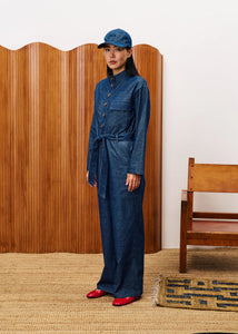 FRNCH Calmlie fine rib utilitarian jumpsuit Blue Marine