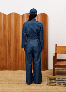 FRNCH Calmlie fine rib utilitarian jumpsuit Blue Marine