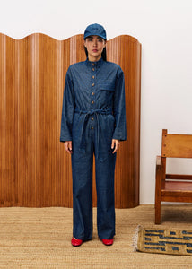 FRNCH Calmlie fine rib utilitarian jumpsuit Blue Marine