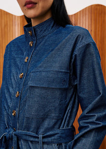 FRNCH Calmlie fine rib utilitarian jumpsuit Blue Marine