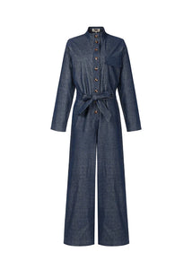 FRNCH Calmlie fine rib utilitarian jumpsuit Blue Marine
