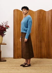 FRNCH Glaieul faux suede skirt Chocolate