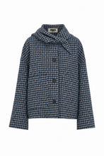 Load image into Gallery viewer, FRNCH Sheffield checkered detatchable scarf jacket Navy Grey
