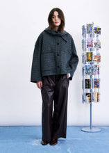Load image into Gallery viewer, FRNCH Sheffield checkered detatchable scarf jacket Navy Grey

