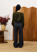 Load image into Gallery viewer, FRNCH Peony sheer lacey neck detail knit Khaki
