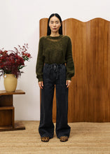 Load image into Gallery viewer, FRNCH Peony sheer lacey neck detail knit Khaki
