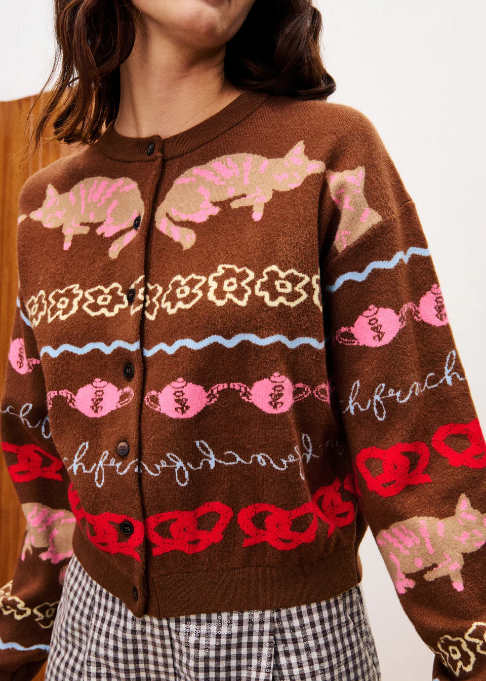 FRNCH Abyssin arty jacquard cardigan Marron Glace