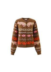FRNCH Abyssin arty jacquard cardigan Marron Glace
