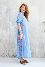Load image into Gallery viewer, Chico Soleil Kalinda floral embroidered long dress Chambray Blue
