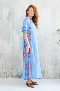 Chico Soleil Kalinda floral embroidered long dress Chambray Blue