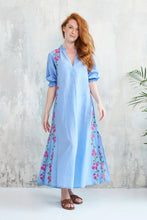 Load image into Gallery viewer, Chico Soleil Kalinda floral embroidered long dress Chambray Blue
