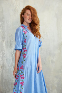 Chico Soleil Kalinda floral embroidered long dress Chambray Blue