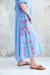 Chico Soleil Kalinda floral embroidered long dress Chambray Blue