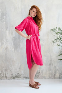 Chico Soleil Sheri embroidered plaited belt shirt dress Pink