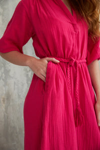 Chico Soleil Sheri embroidered plaited belt shirt dress Pink