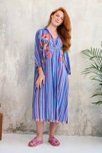 Load image into Gallery viewer, Chico Soleil Bonita striped embroidered maxi dress Blue Purple

