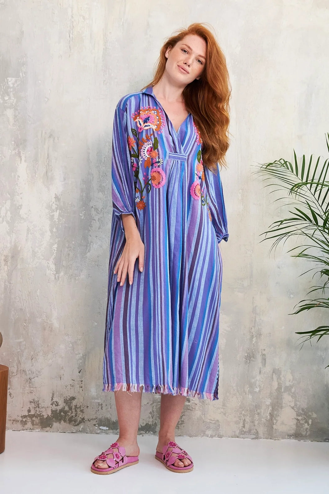 Chico Soleil Bonita striped embroidered maxi dress Blue Purple