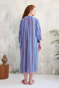 Chico Soleil Bonita striped embroidered maxi dress Blue Purple