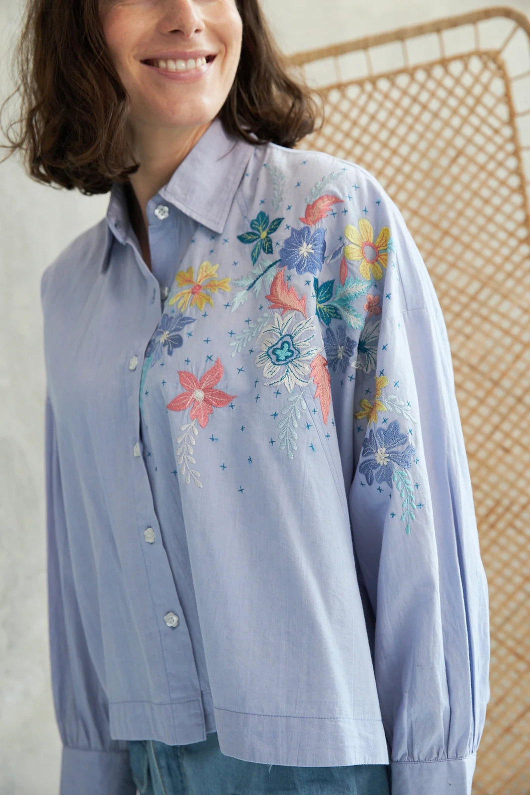 Chico Soleil Mani contrast embroidered shirt Blue Multi