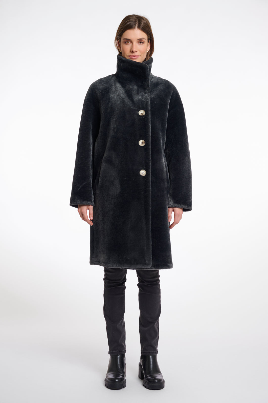 Rino & Pelle Cilou Faux fur high collar coat Deep Iron