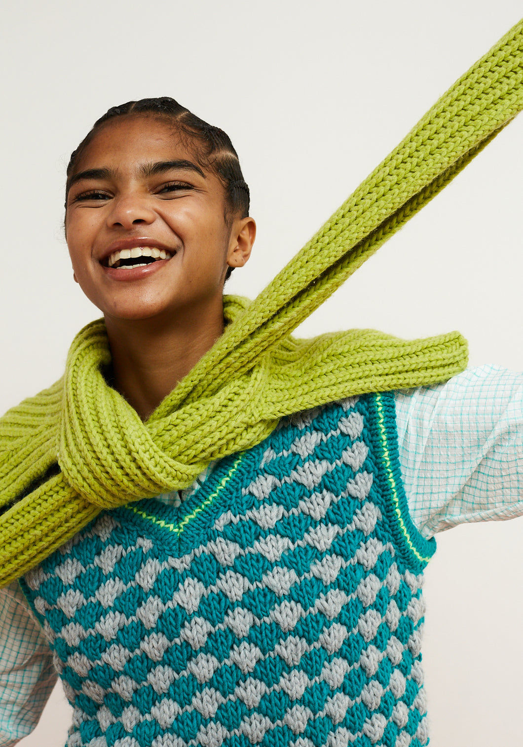 Dr Bloom Chaleco Criss Cross intarsia vest Turquoise