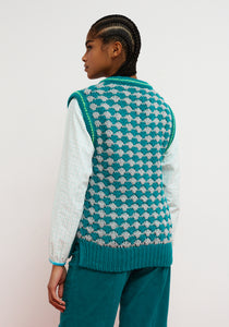 Dr Bloom Chaleco Criss Cross intarsia vest Turquoise