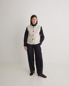 Yerse Boiled wool patch pocket gilet Ecru