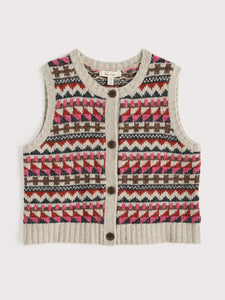 Seasalt Dawson pick fairisle vest Zig Zag Geo Aran Red Sail