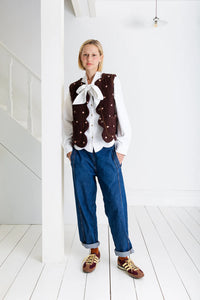 Bonté Estelle embroidered & scallop edge gilet Chocolate