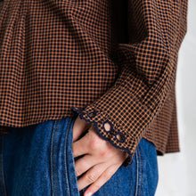 Load image into Gallery viewer, Bonté Etienne scallop frill detail check shirt Midnight Tan
