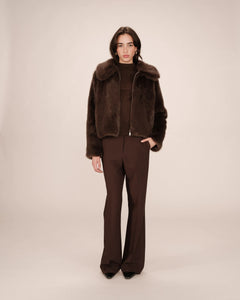 Grace & Mila Shonna cropped faux fur jacket Chocolate