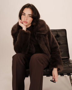 Grace & Mila Shonna cropped faux fur jacket Chocolate