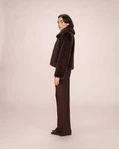 Grace & Mila Shonna cropped faux fur jacket Chocolate