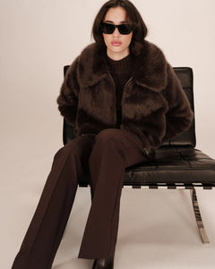 Grace & Mila Shonna cropped faux fur jacket Chocolate