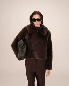 Grace & Mila Shonna cropped faux fur jacket Chocolate