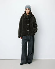 Load image into Gallery viewer, Grace &amp; Mila Amelio faux fur coat with oversized button Khaki
