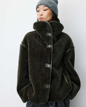 Load image into Gallery viewer, Grace &amp; Mila Amelio faux fur coat with oversized button Khaki
