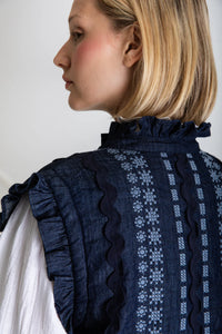 Bonté Gwen brocade and embroidery gilet Dark Denim