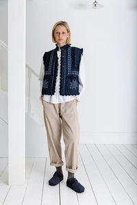 Bonté Gwen brocade and embroidery gilet Dark Denim