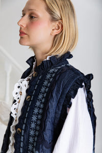 Bonté Gwen brocade and embroidery gilet Dark Denim
