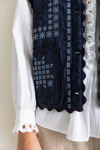 Bonté Gwen brocade and embroidery gilet Dark Denim