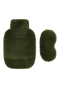 Nooki Faux fur hot water bottle and eye mask set Olive