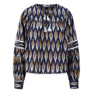 One Collective Averno quilted yoke blouse Maritime Blue Diamond