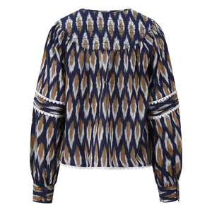 One Collective Averno quilted yoke blouse Maritime Blue Diamond