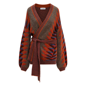 One Collective Como jacquard belted cardigan Spice