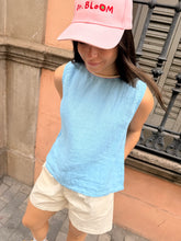 Load image into Gallery viewer, Dr Bloom Ana linen neon trim top Sky
