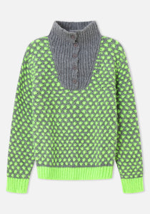 Dr Bloom Optimist button funnel neck knit Gris green