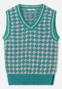 Dr Bloom Chaleco Criss Cross intarsia vest Turquoise