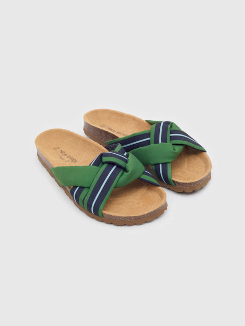 Nice Things Stripe print organic fabric sandals Green